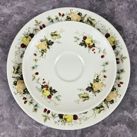 Royal Kent 3 Piece Set cup Saucer Bread Plate Apples Pears Fruits Vintage - Picture 9 of 16